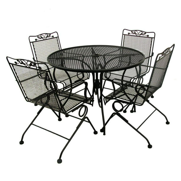Meadowcraft Outdoor 42 Inch Round Metal Iron Mesh Table Patio Chair 4 Pack Com - Black Wire Mesh Outdoor Furniture