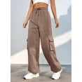 thumbnail image 4 of Cargo Joggers for Women Baggy Fleece Wide Leg Sweatpants Elastic High Waisted Fall Casual Hiking Pants Khaki S, 4 of 5