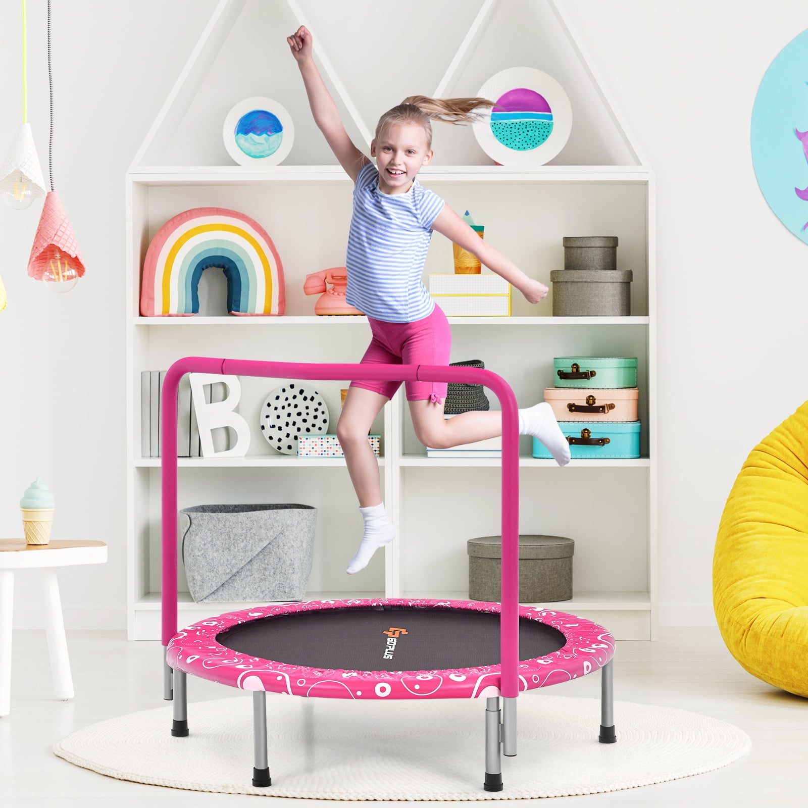 Infans 36" Kids Trampoline Rebounder W/Full Covered Handrail & Pad Indoor Outdoor Pink