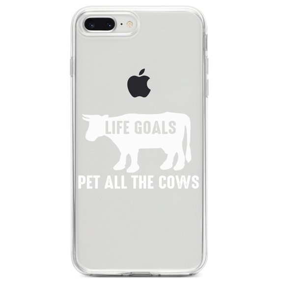 DistinctInk Clear Shockproof Hybrid Case for iPhone 7 PLUS / 8 PLUS (5.5" Screen) TPU Bumper Acrylic Back Tempered Glass Screen Protector - Life Goals, Pet All The Cows