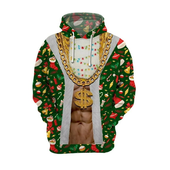 Christmas Hoodies for Men Long Sleeve Hooded Pullover Sweatshirt Xmas Gift Winter Warm Casual Festive Christmas Sweater Men Green L