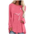 thumbnail image 1 of Camiseta de manga larga informal suelta con cuello redondo y estampado de color liso para mujer Fridja hj1784, 1 of 4