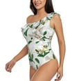 thumbnail image 3 of Picia Lilies Flowers Pattern Women's One Piece Swimsuits,One Shoulder Swimwear Asymmetric ,Ruffle Monokinis Bathing Suits,High Waisted Flattering Bathing Suits-Small, 3 of 8
