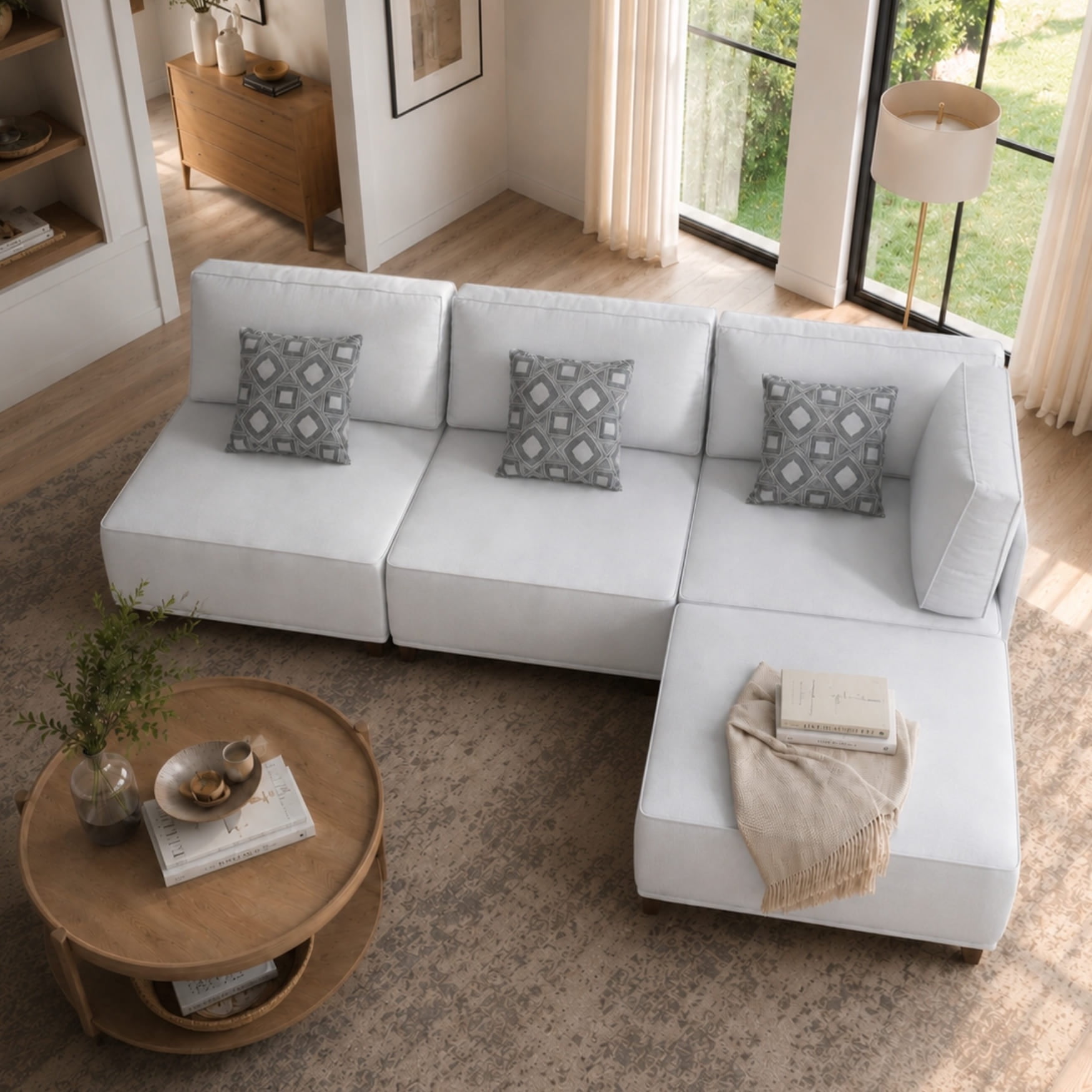 Chromcraft McKenzie Modular Corner Chair, Modular Sectional Sofa Component, 1-Piece Single Seat Sofa Couch, Memory Foam Seating, Gray Fabric, Living Room