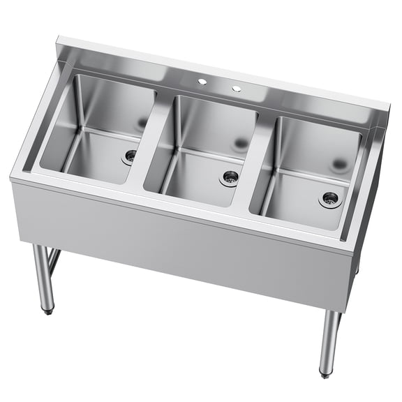 KFFKFF JC-BAR-3B38-320 3 Compartment Under Bar Sink 18-Gauge 304 Stainless Steel 38.5" x 18.5" x 33" Bowl