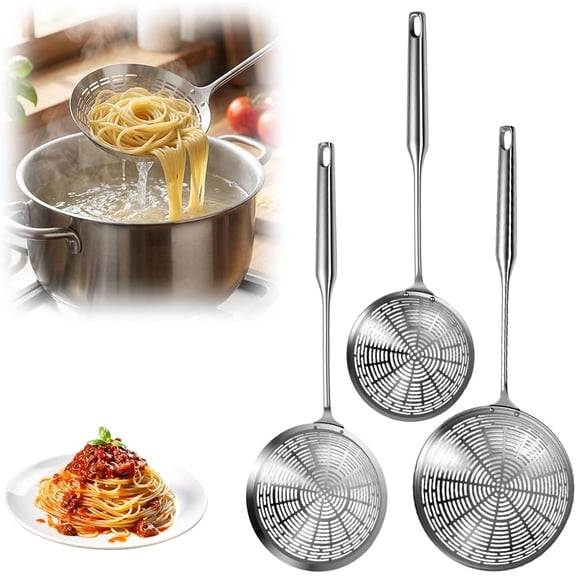 Stainless Steel Spider Strainer with Handle 3 Pack for Frying Food