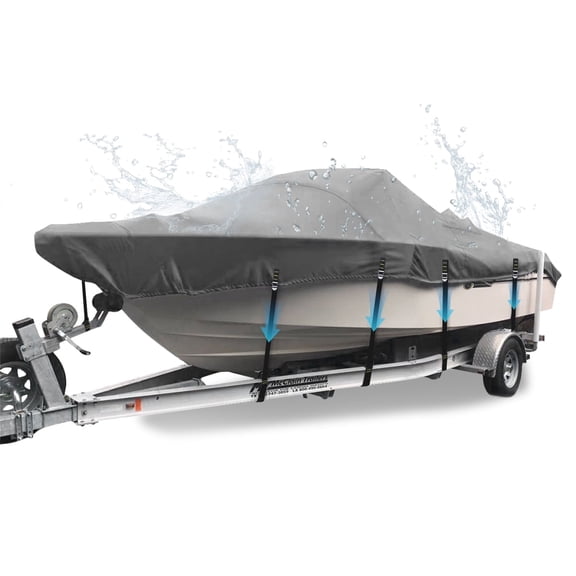900D Heavy-Duty Boat Covers, Full Windproof Metal Fittings Waterproof UV-Proof Boat Cover Fits V-Hull, Tri-Hull, Runabout, 17'-19' Long