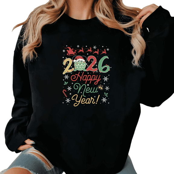 Ugly Sweater Print Sweatshirt Black S-3XL Reindeer Sleigh 2026 Graphic Sweatshirt Tops