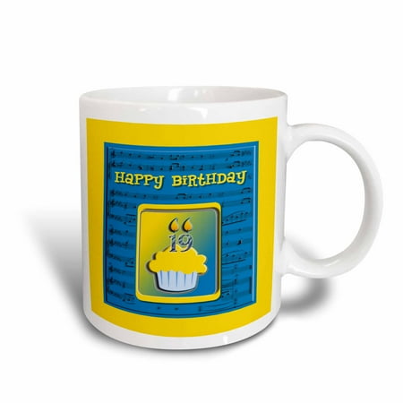 - 3dRose 19th Birthday Cupcake on Music Notes, Blue and Yellow, Ceramic Mug, 11-ounce