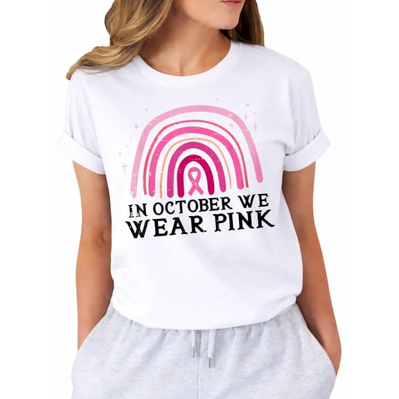 in October We Wear Pink Rainbow Breast Cancer Awareness T-Shirt
