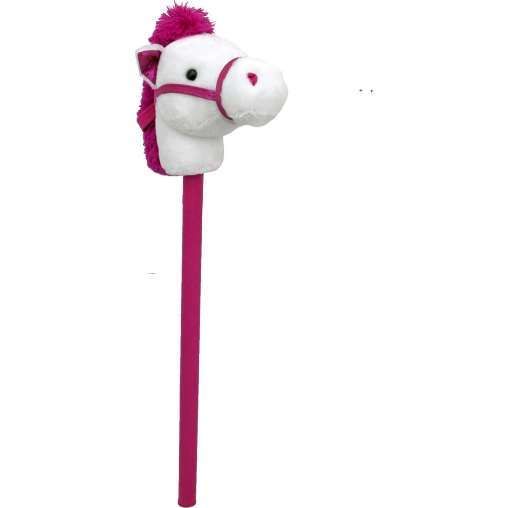 30" Musical Galloping Pony Stick, White/Pink
