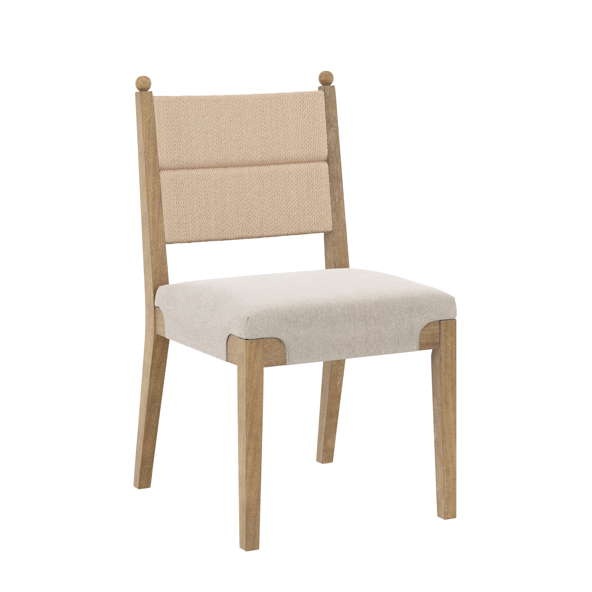 Nathan James Cove Boho Solid Wood Dining Chair with Woven Seagrass Back and Upholstered Seat, Flax/Light Brown