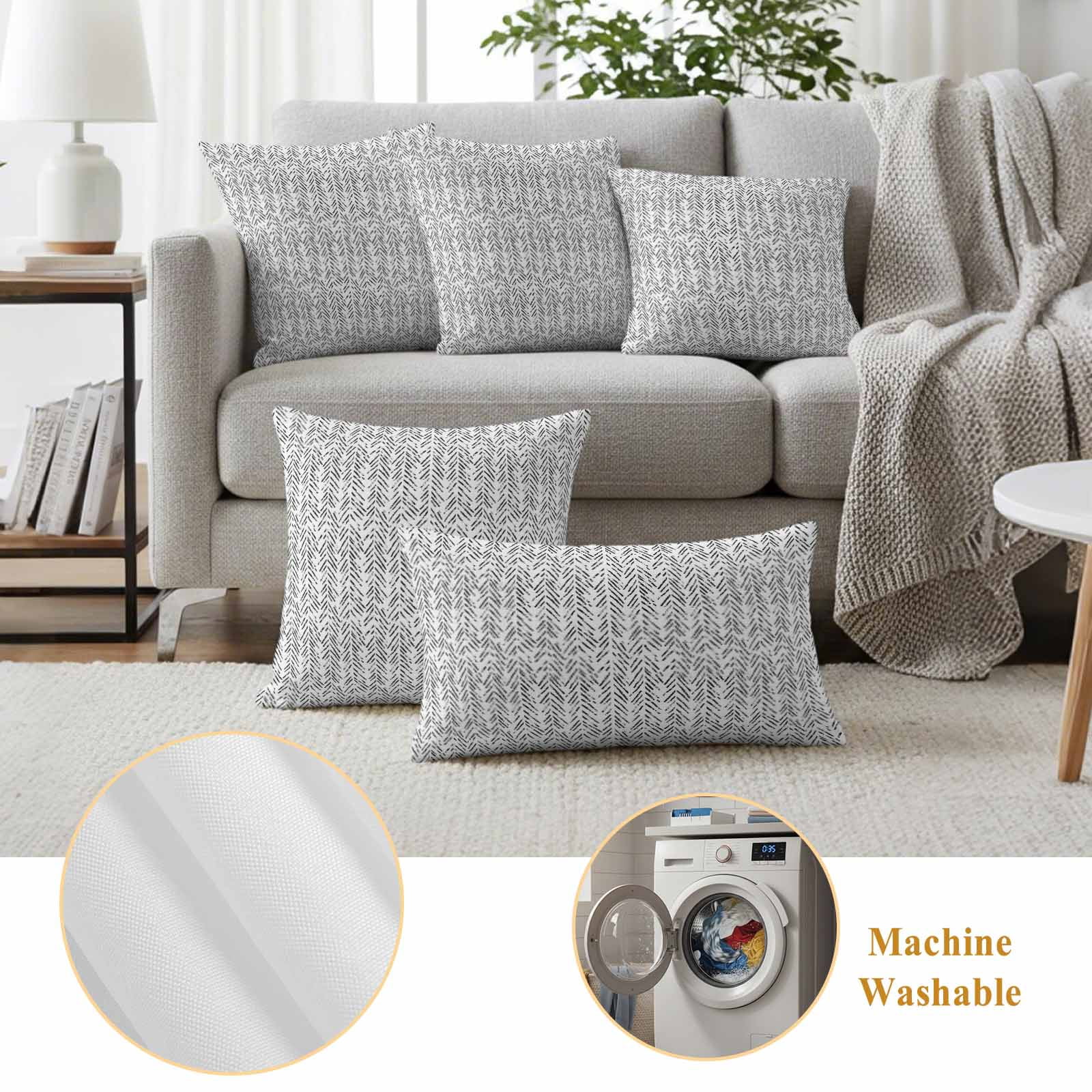 White Black Striped Outdoor Waterproof Pillow Covers, Abstract Modern Art Irregular Stripe Decorative Square Throw Pillowcase Sofa Cushion Sham for Patio/Couch/Chair, 18"x18" 2 Pack