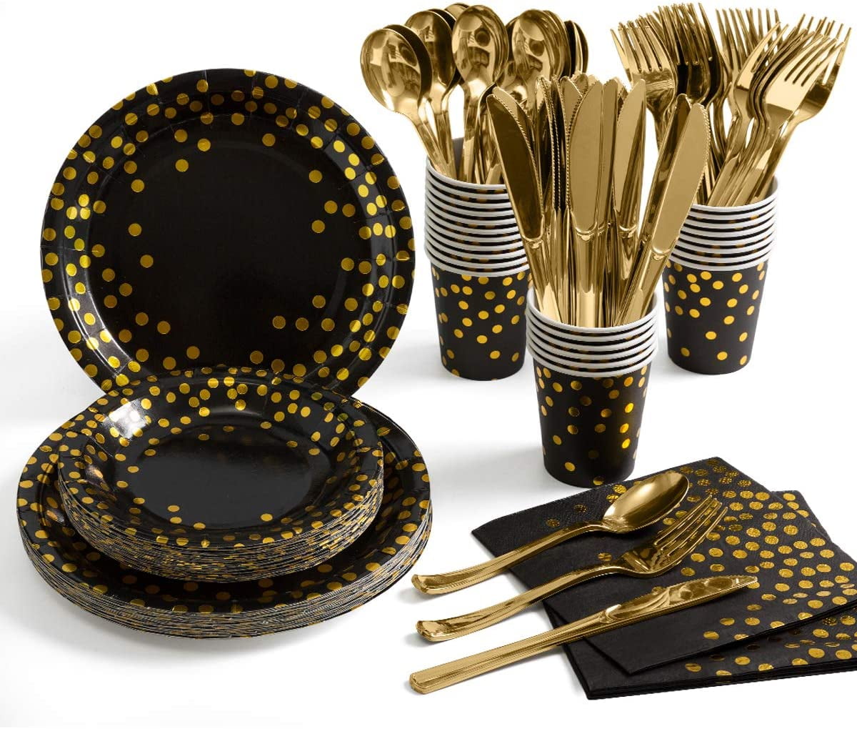 Details about   Happy Birthday Wedding Party Gold Paper Disposable Paper Plate Cup Cutlery Set 