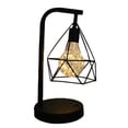 thumbnail image 3 of LINLIN Vintage Metal Table Lamp with Copper Wire Edison Bulb,Diamond Shape Black Retro Iron Desk Lamp Battery Operated BedsideNight Lights for Bedroom Office Wedding Party Decoration, 3 of 9