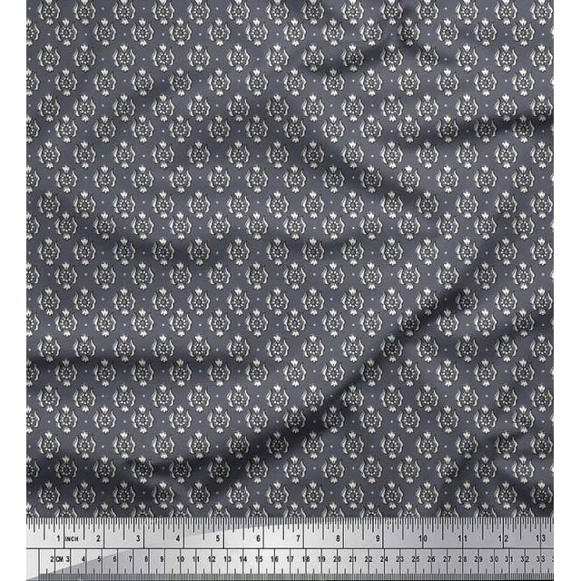 Soimoi Modal Satin Fabric Damask & Floral Block Print Fabric by Yard 42 Inch Wide