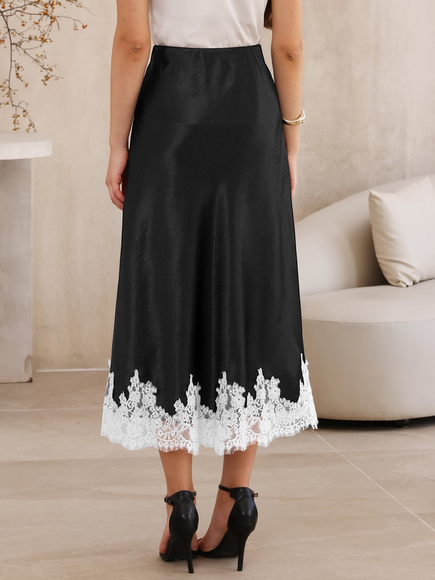 DARING DIVA Women's A-Line Silk Cocktail Wedding Midi Dress Small Black
