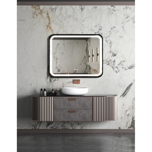 Bathroom LED Mirror, 40"x 32" Waterproof Wall Mounted 3 Colors Dimmable Anti-Fog Vanity Mirror with Wall Switch Control