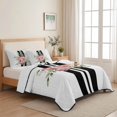 thumbnail image 5 of Full Quilt Set 78''x90'', Pink Flowers Lightweight Summer Bedspread Coverlet Set with 2 Pillow Shams, Romantic Floral Leaves Black Striped Breathable All Season Quilt Bedding for Bedroom/Guest Room, 5 of 9