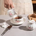 thumbnail image 3 of Royal Ceramic Sugar and Creamer Set Cream Pitcher, Sugar Bowl, Sugar Set with Lid & Spoon & Cake Stand, Coffee Serving Set Wedding Gift (Sugar and Creamer Set, Flower), 3 of 8