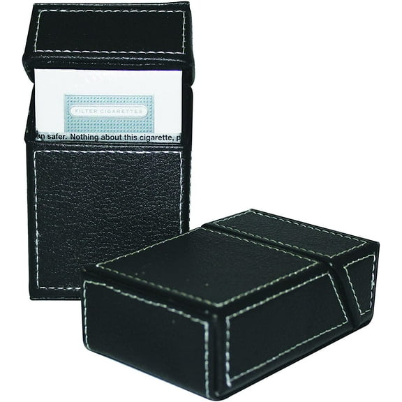 FESS Black Stitched PU Leather Cigarette Pack box Holder - For 85mm (Kings/Regular) Cigarettes