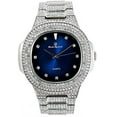 thumbnail image 2 of Bling-ed Out Oblong Case Silver Tone Mens PP Look Watch with Royal Blue Dial, Matching Bling-ed Out Cuban Bracelet and King Ring Set - 8475 CR Cuban Set (12, Blue - Silver), 2 of 6