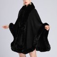 thumbnail image 2 of Xfvqtps Women Cape Faux Fur Collar Plush Edge Cloak Open Front Solid Color Large Size Loose Thickened Windproof Coldproof Warm Winter Long Coat Black, 2 of 9