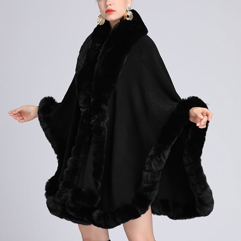Hfyihgf Women's Oversizd Shawl Cardigan Batwing Sleeve Faux Fur