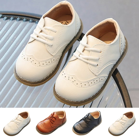 Einccm Girls Oxford Shoes Lace-Up Brogue Leather School Shoes with Soft Non-Slip Sole for Daily Casual Wear