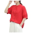 thumbnail image 5 of ECZHAW Womens Tops ,Womens Summer Blouse Cardigan Casual Puff Short Sleeve Button Down Cotton Linen Shirts Loose Work Tops, 5 of 6
