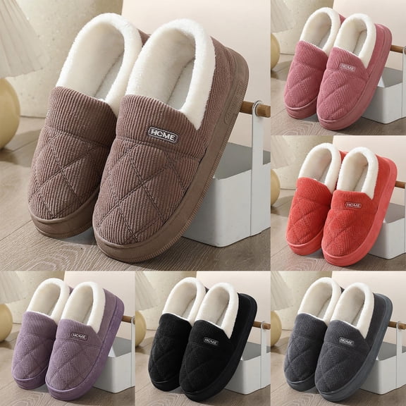 Women's Men's Corduroy House Slippers Memory Foam Fuzzy Slip on Winter Warm Close Back Fluffy Bedroom Shoes