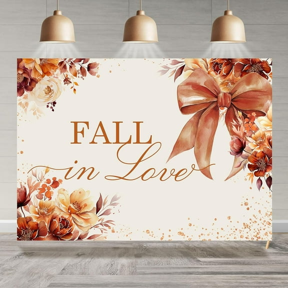 7x5FT Fall in Love Backdrop Bridal Shower Autumn Floral Bowknot Wedding Engagement Photography Background Bridal Shower Party Decoration Supplies Cake Table Banner Photo Booth Studio Props