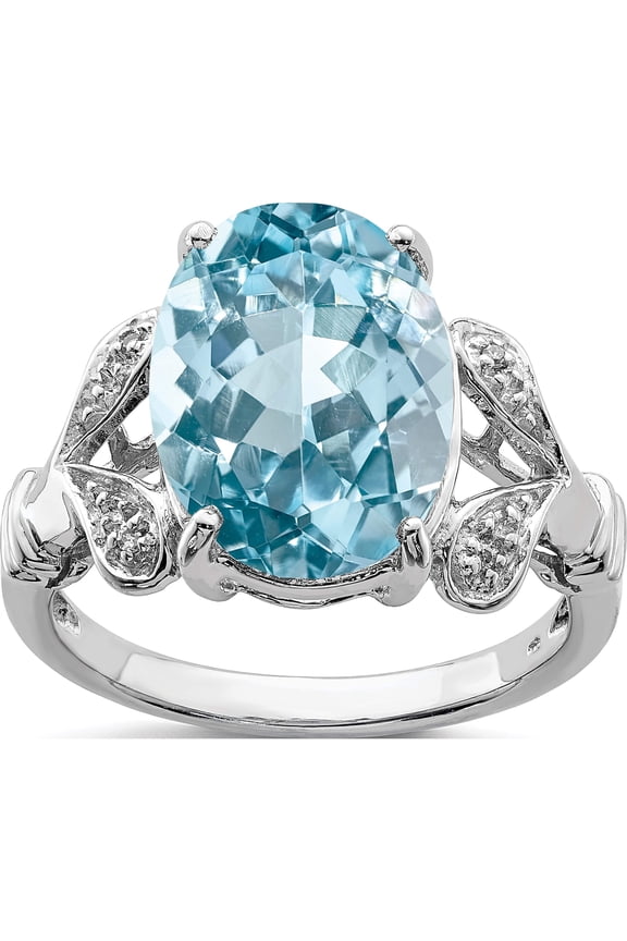 Sterling Silver Rhodium Light Swiss Blue Topaz Diamond Ring (Size 7) Made In Thailand qdx550-7
