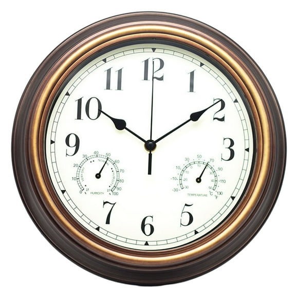 Reloj de pared silencioso de 12 pulgadas con pantalla higrómetro y tictac de grapadora-bolzen Latón antiguo