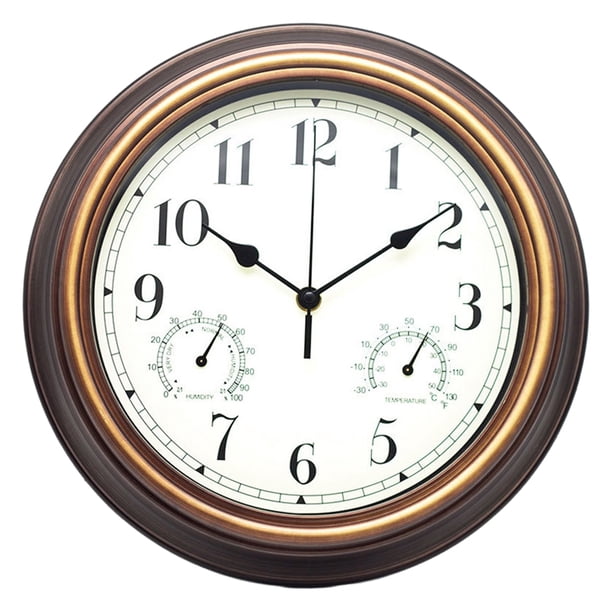 Reloj de pared silencioso de 12 pulgadas con pantalla higrómetro y tictac de grapadora-bolzen Latón antiguo