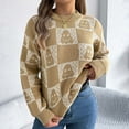 thumbnail image 2 of UngA Halloween Sweatshirt Sweaters for Women Casual Crewneck Long Sleeve Floral Print Cable Knit Pullover Sweater Tops Khaki,S, 2 of 7
