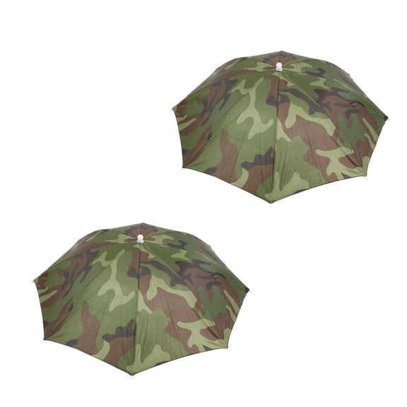 Unique Bargains 2 Pack, Shell 8 Ribs Fishing Camping Sun Rain Headwear Umbrella Hat Camouflage Design