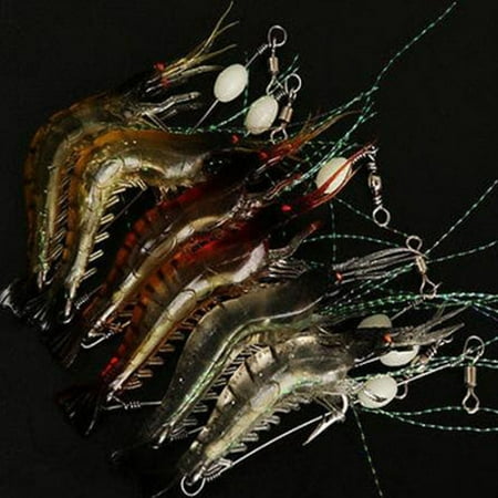 Outtop 2pcs Saltwater Fishing Luminous Soft Lures Artificial Shrimp Hooks Baits
