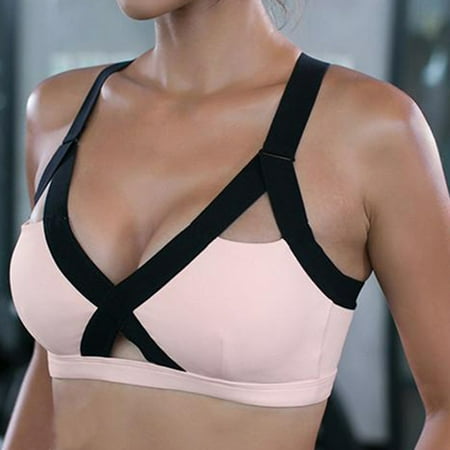 

Qepwscx Sports Bra High Impact Racerback Sports Bra Ladies Plain Color Front Cross Side Lace Sports Bra Full Cup Bra Vest Tops Clearance