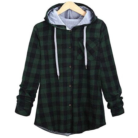 Chaqueta de punto informal de manga larga a cuadros con capucha y otoño para mujer con bolsillo Adepaton CJWUS-3787