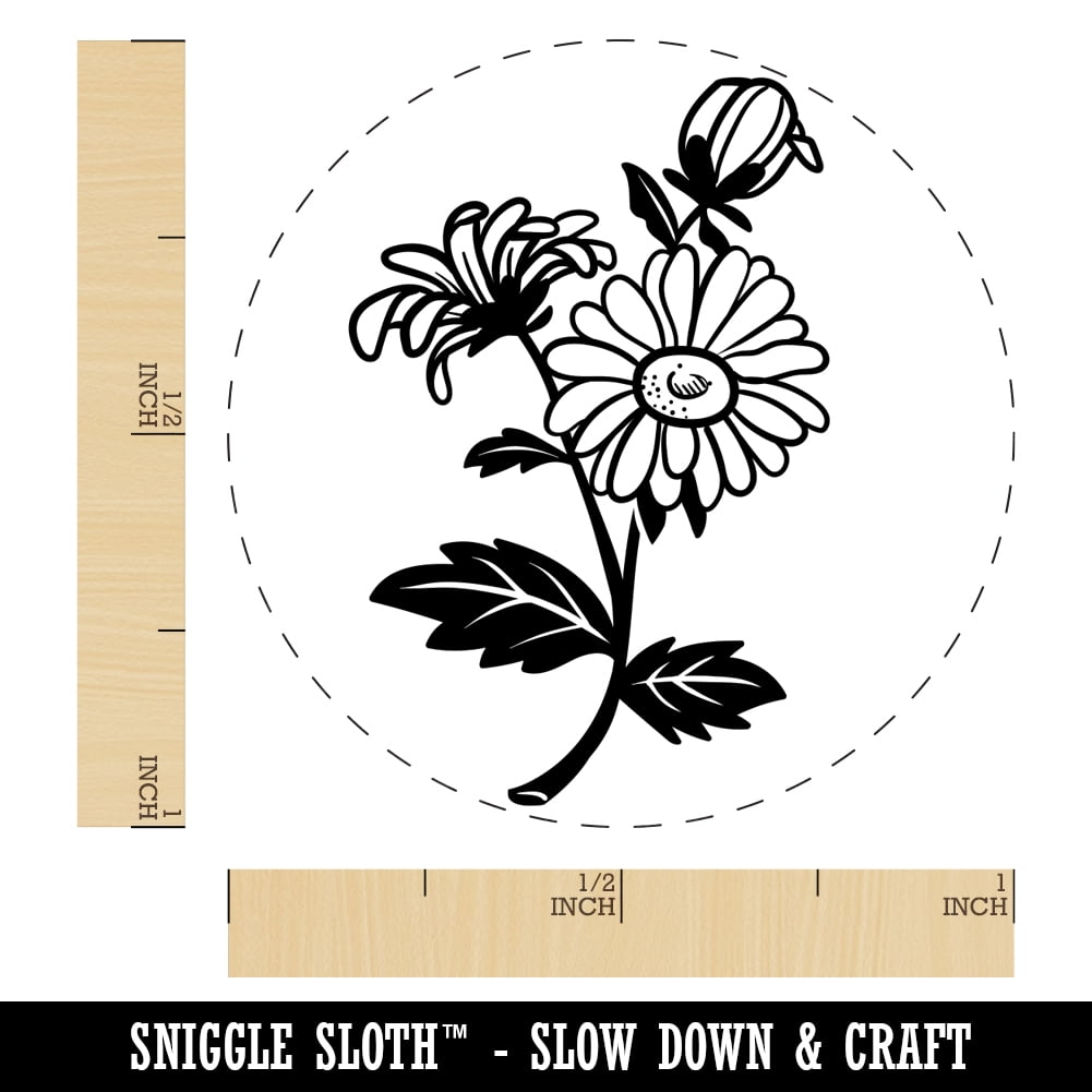 Bundle of Wildflowers Self-Inking Rubber Stamp Ink Stamper - Green Ink - Medium 1 Inch