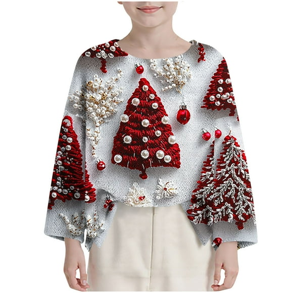 Birdeem Children's Long Sleeve Christmas Printing Round Neck Short Fashion Loose Top Shirt, Funny Christmas Shirts, Boys Christmas Shirt