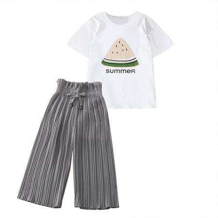 

wofedyo baby girl clothes Children Kids Baby Girls Letter Summer T Shirt Tops Ruffle Loose Pants Outfits baby clothes
