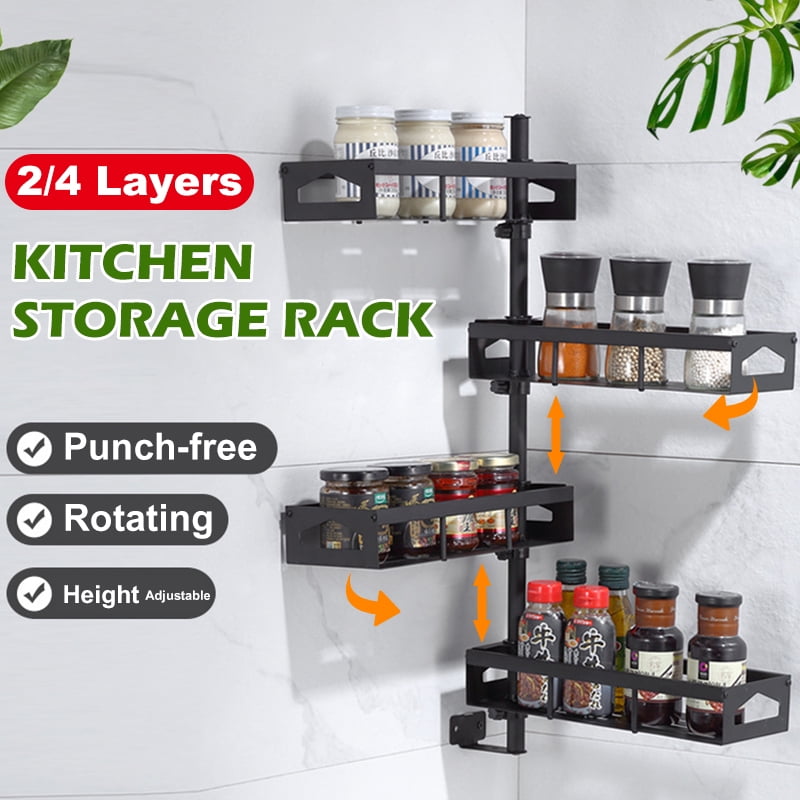 2/4 Tiers Spice Rack Stainless Steel 180° Rotate Wallmounted Kitchen