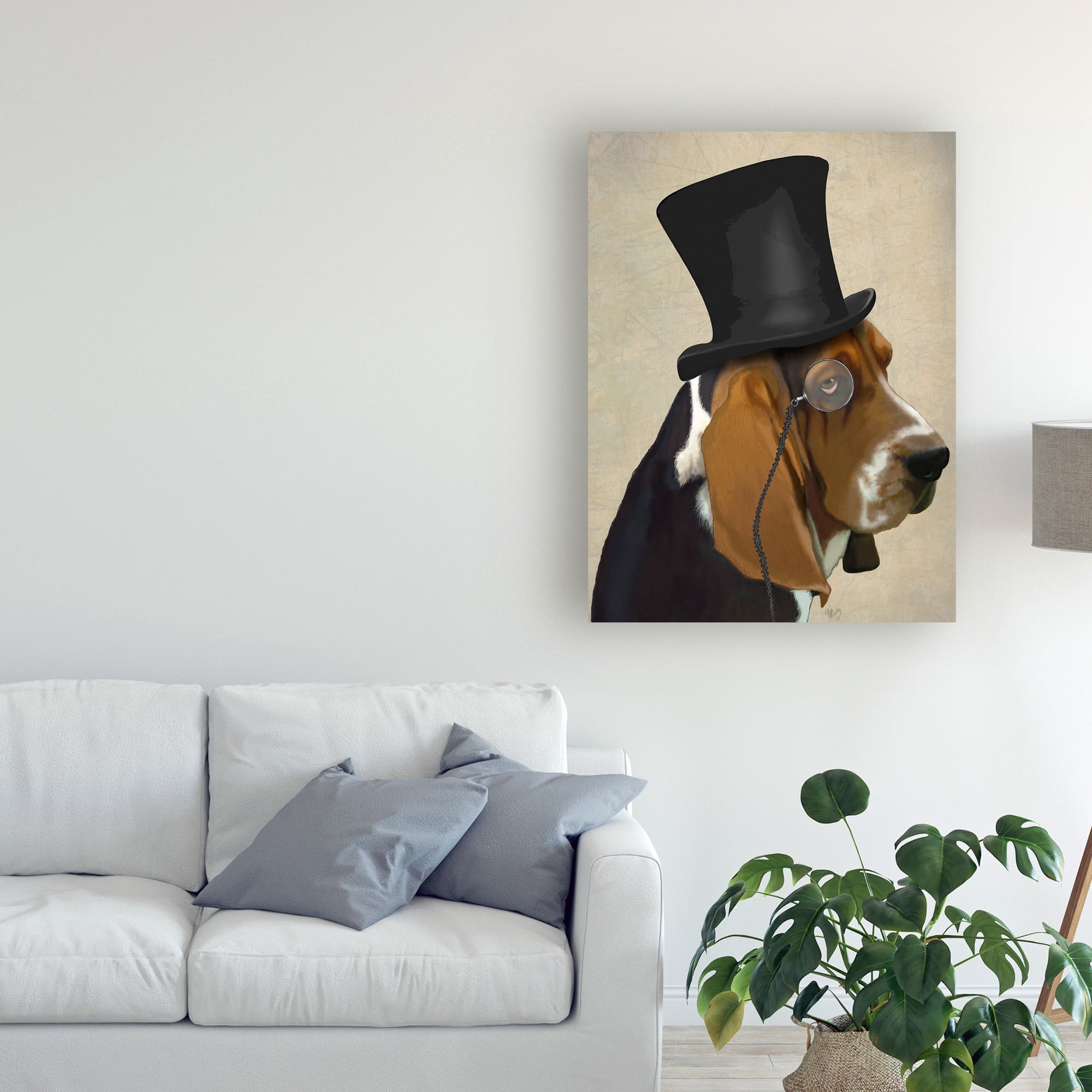 Trademark Fine Art 'Basset Hound, Formal Hound And Hat' Canvas Art by Fab Funky