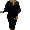 thumbnail image 1 of Robe Aguichant Décontractée pour Femmes, Ajustée, Couleur Unie, Col en V, Manches Longues, Ajourée, 1 of 9