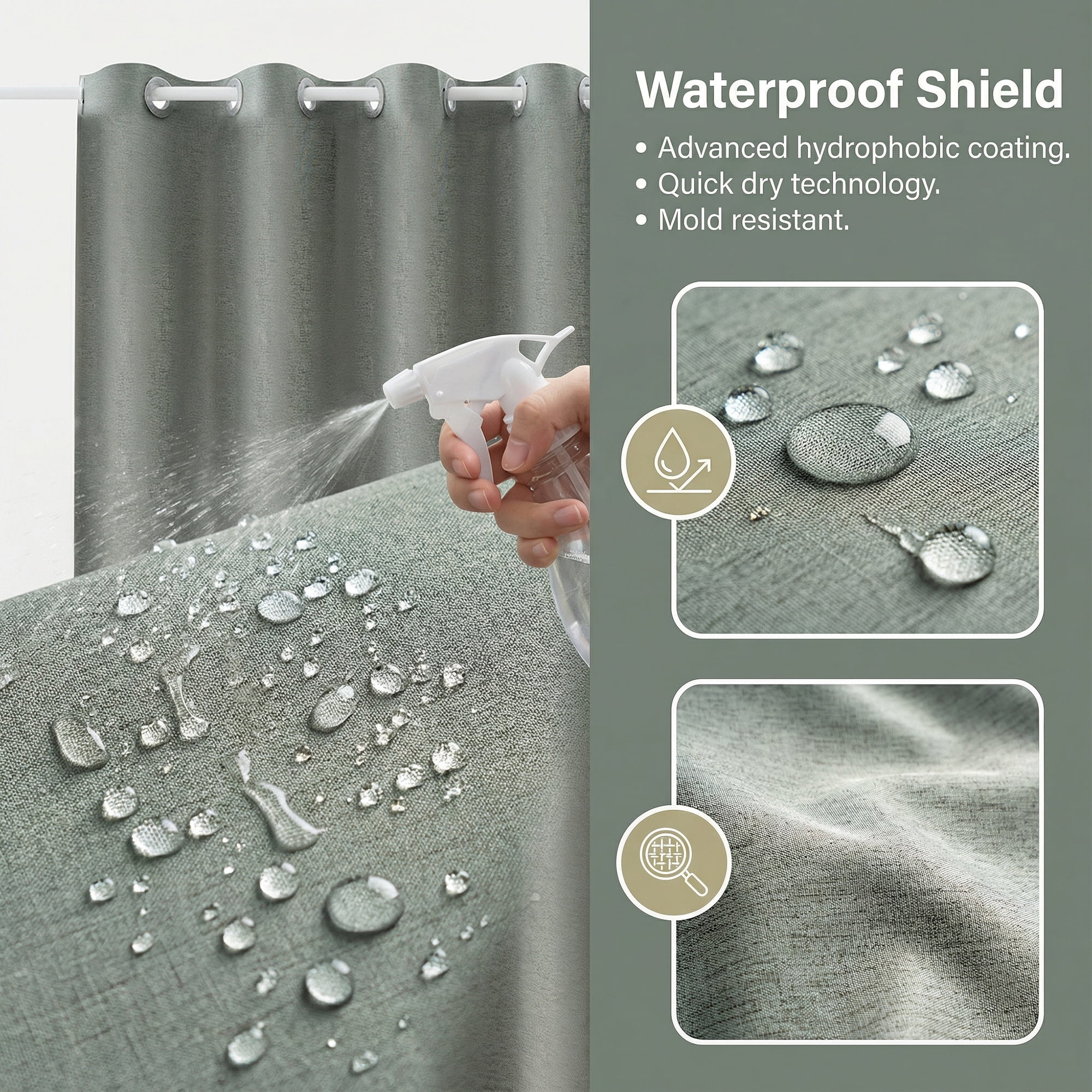 Unique Bargains Solid Color Linen-Like Shower Curtain Machine Washable White 71"W x 71"L