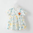 thumbnail image 2 of Robes Décontractées pour Filles Été Imprimé Floral Col Rond Manches Courtes Robe Ample Quotidienne, Jaune, 5-6 Ans, 2 of 3