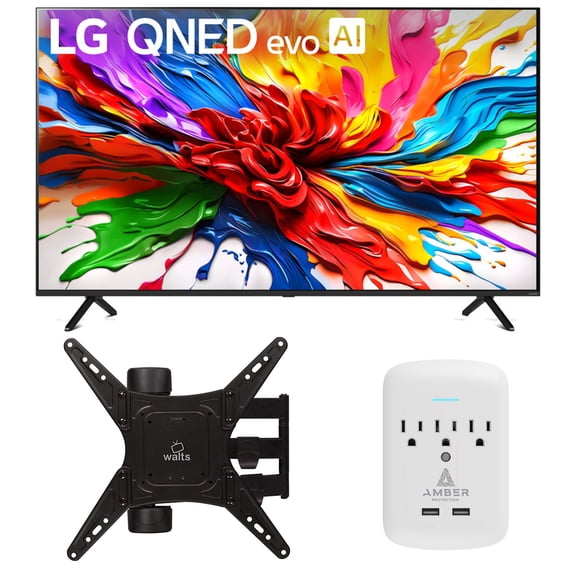 LG 65QNED92AUA 65 Inch 4K QNED Mini LED evo AI Smart TV with a Walts Medium Full Motion Mount and Amber Protection 3-OUTLET-SURGE Surge Protector (2025)