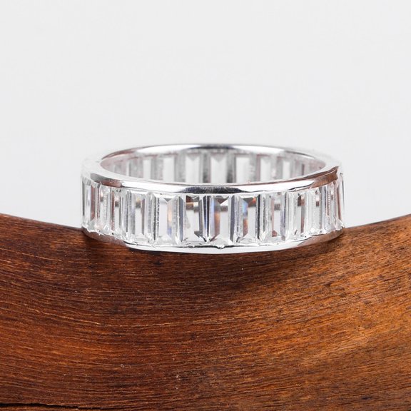 Baguette Diamond Enagagement Ring, Full Eternity Wedding Band Ring, Channel Setting Bridal Handmade Ring, 925 Starling Silver Minimalist Art Deco Ring, Gift For Anniversary Jewelry,